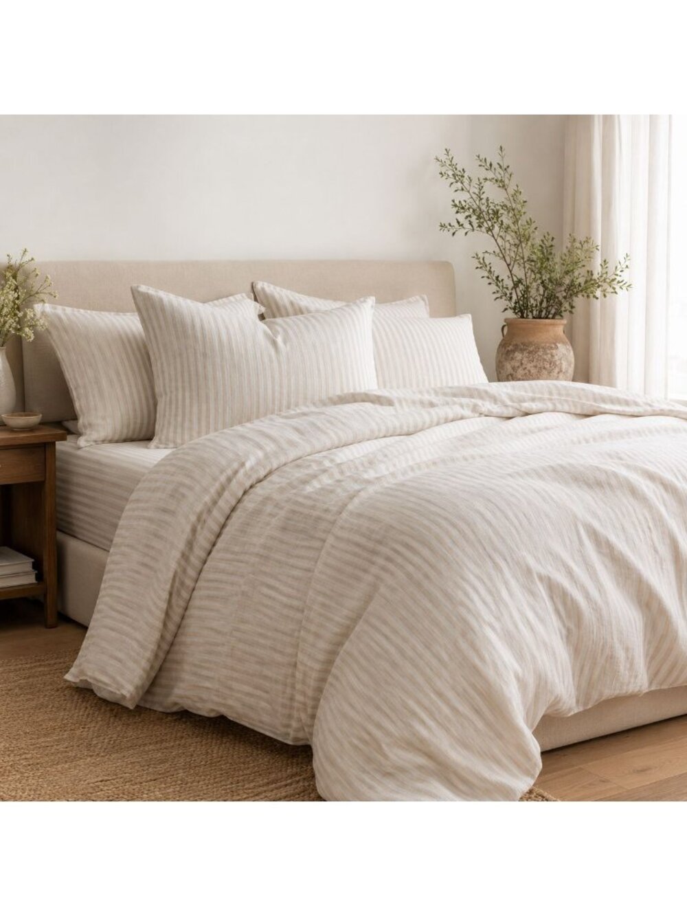 S34 | Quince European Linen Duvet Cover Set King Cal King Natural/White Stripe N - Picture 10 of 13